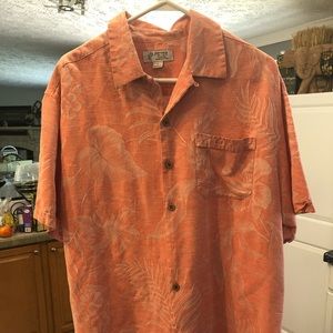 Pink floral 100% silk Peter Tilokani short sleeve button down shirt size large